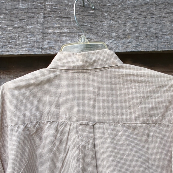 Columbia Mens Large Short Sleeve Button Up Cotton Shirt Plaid Tan and White - Picture 10 of 11